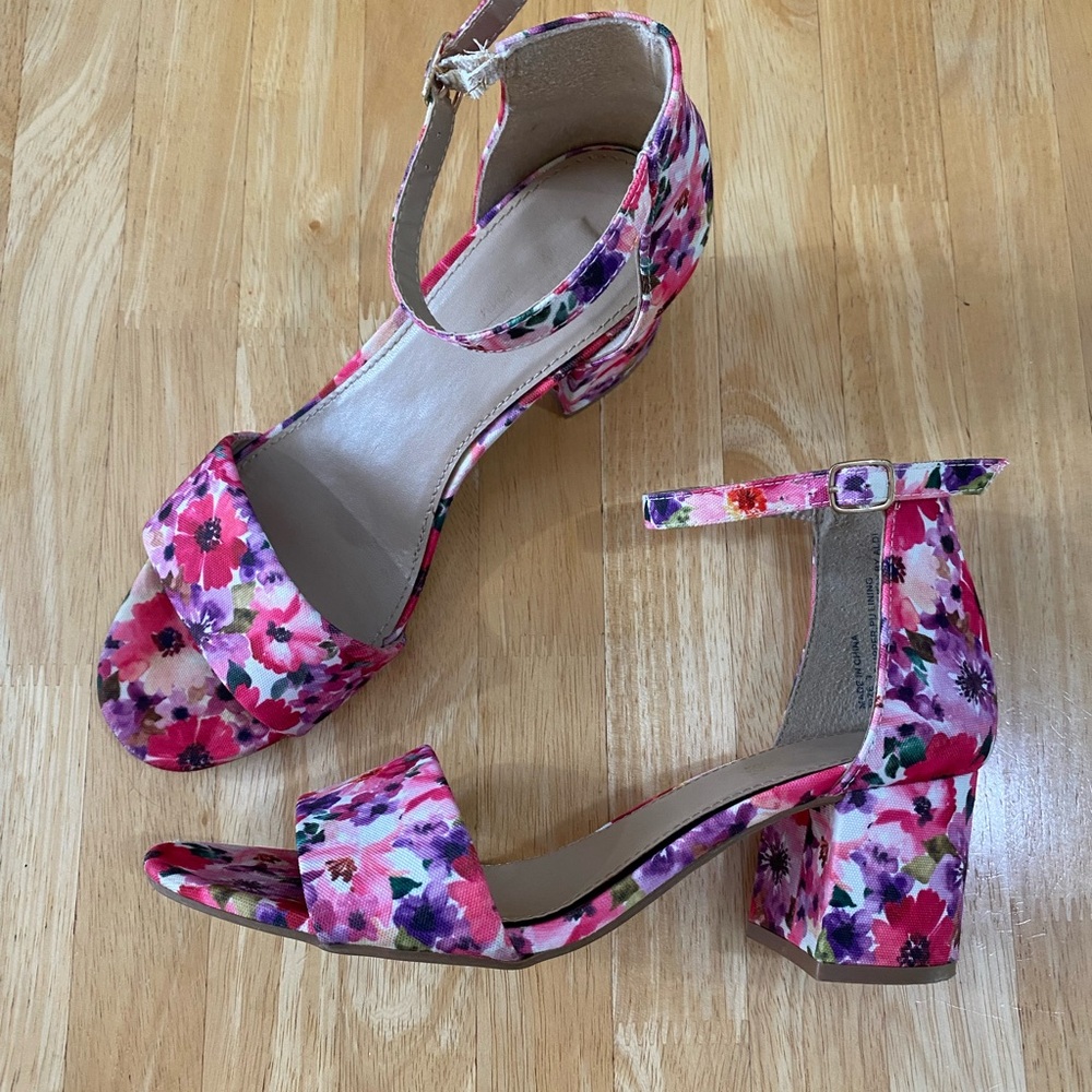 Serra Pink Floral Block Heel Sandals